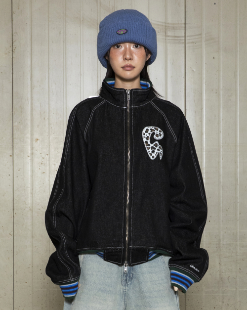 GJ105 컬러립 데님 블루종 자켓 (BLACK)