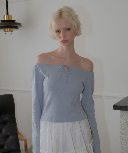 C EYELET RIBBON TIED T_LIGHT BLUE