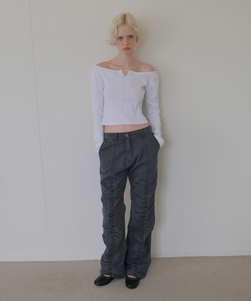 C SHIRRING DETAIL PANTS_CHARCOAL