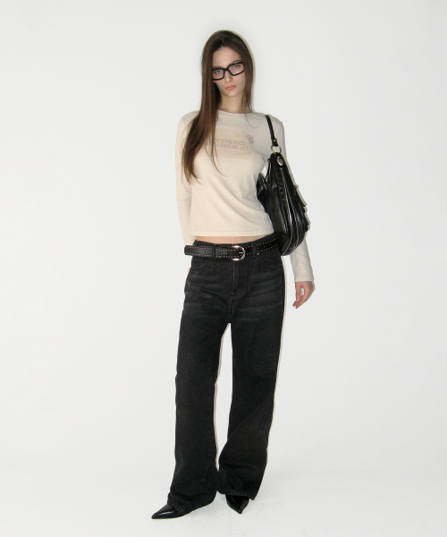 Straight Denim Pants, BLACK