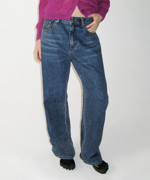 Straight Denim Pants, MID BLUE