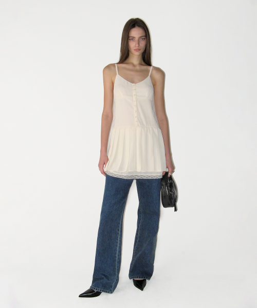 Lace Pleats Midi One-piece, IVORY
