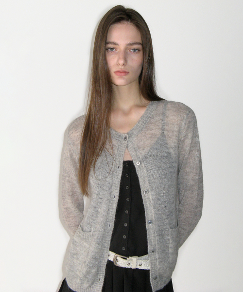 Mohair Sheer Cardigan, MELANGE GRAY