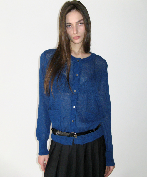 Mohair Sheer Cardigan, BLUE