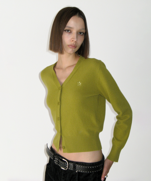 Cashmere Basic V-neck Cardigan, OLIVE