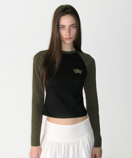 Raglan Long Sleeve Top, KHAKI