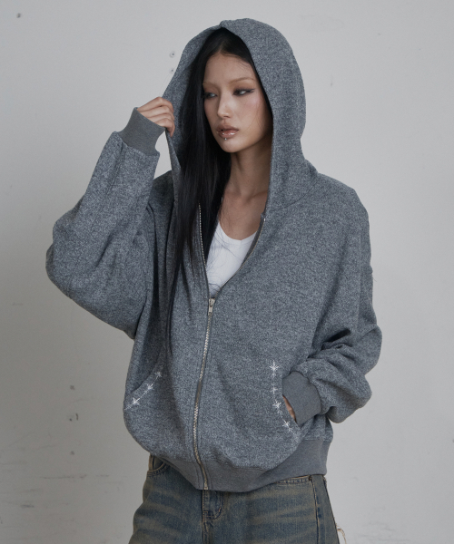 C HOODED KNIT ZIP-UP_GREY