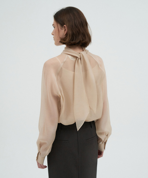 Tie See-through Blouse[LMBFCO25SH314]-Light Beige