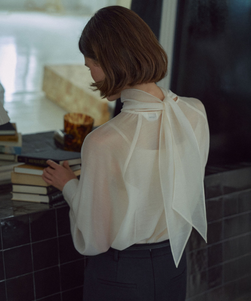 Tie See-through Blouse[LMBFCO25SH314]-2color