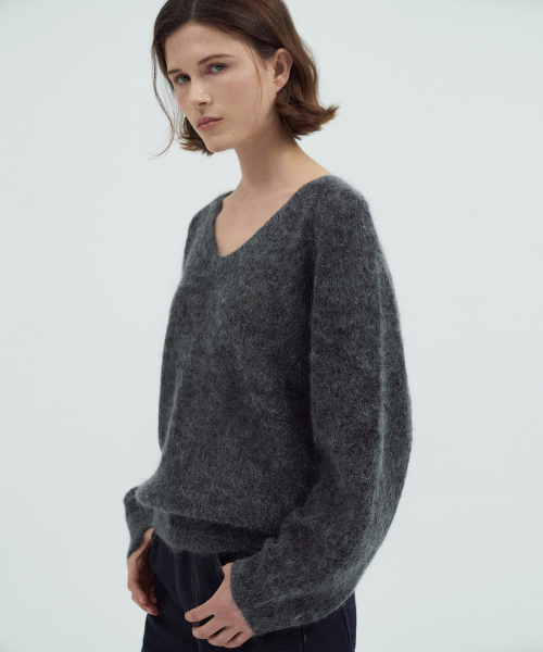 Kid Mohair V-Neck Knit Top[LMBEAUKN290]-2color