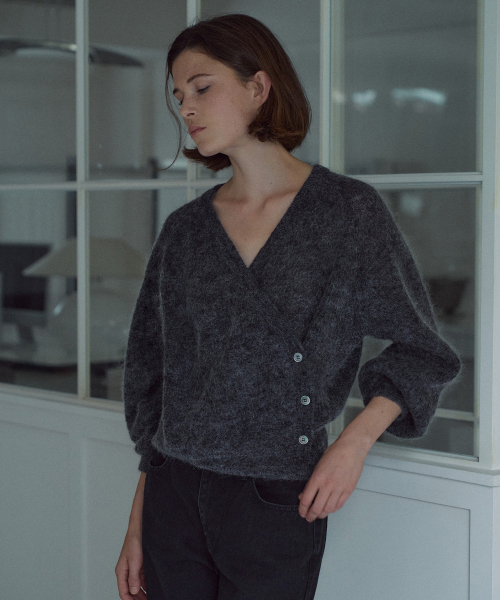 Kid Mohair Wrap Knit Top[LMBEAUKN291]-2color