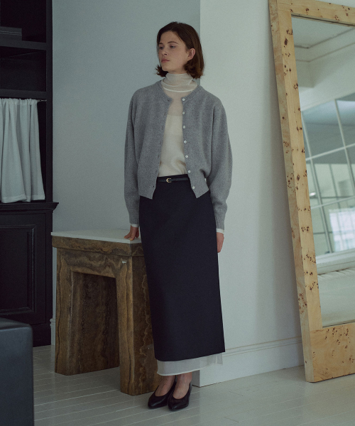 Sheer Layered H-line Skirt[LMBEAUSK404]-Navy