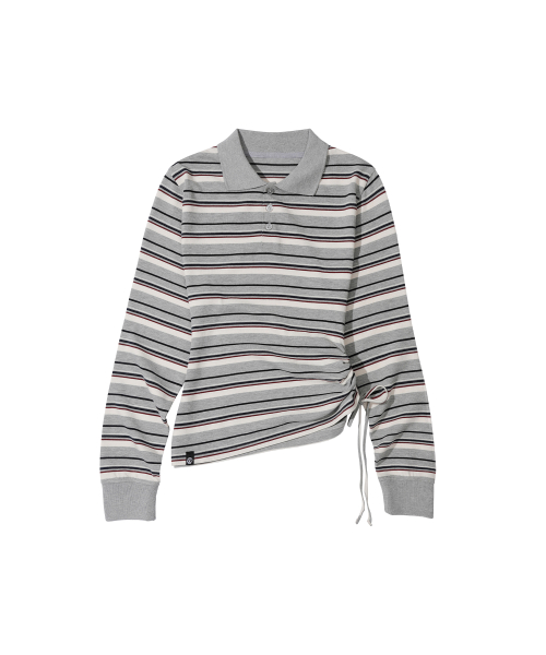 W.Striped Slim Shirred Polo [GRAY]_SEWTS014GRAY