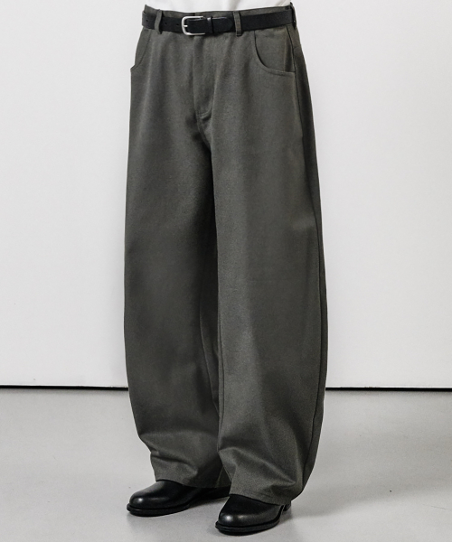 커브드 와이드 코튼 데님 팬츠 차콜그레이