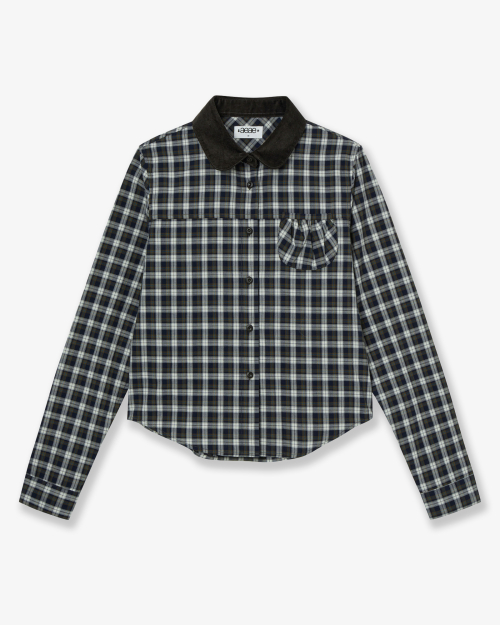ROUND POCKET CHECK SHIRTS [BLACK]