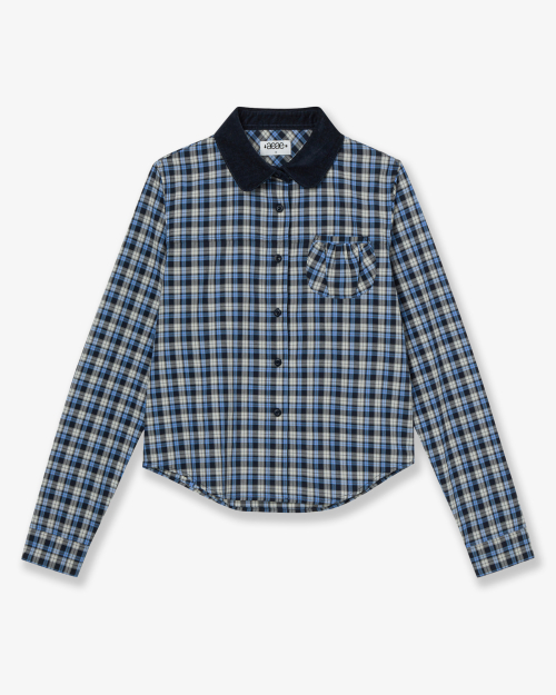 ROUND POCKET CHECK SHIRTS [BLUE]