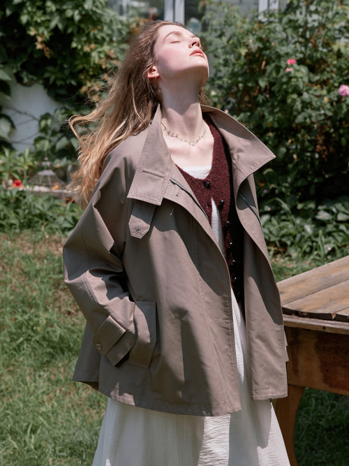 BAYLIN cape trench coat_KHAKI GRAY