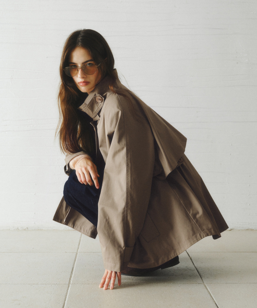 BAYLIN cape trench coat_KHAKI GRAY