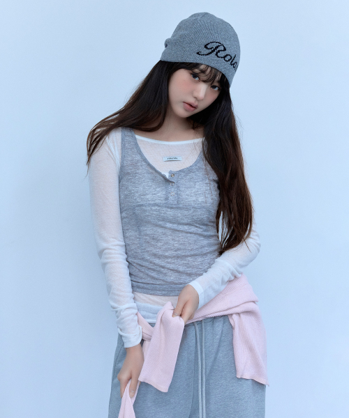 SLEEVELESS LAYERED T-SHIRT SET WH+GY
