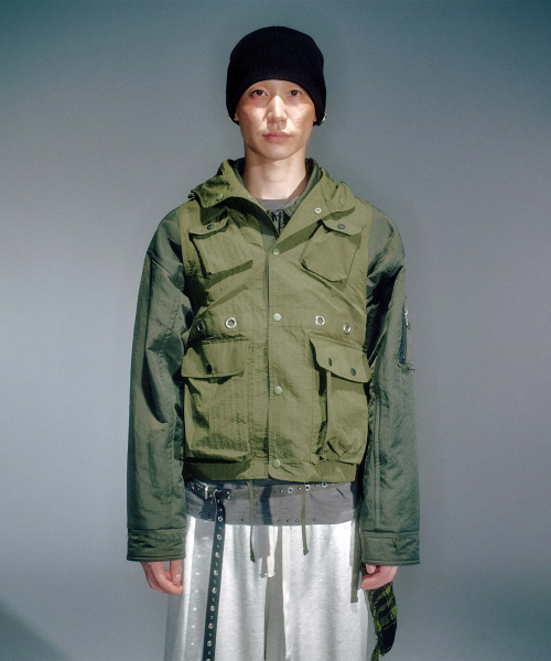 MEN BROOK CARGO HOODIE VEST KHAKI