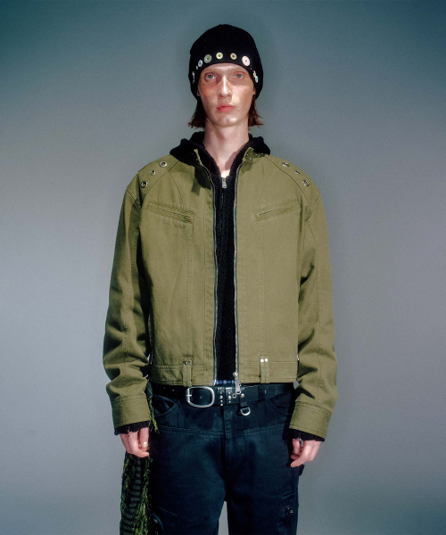 MEN LEWIS RIDER EYELET JACKET KHAKI