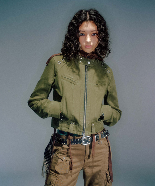WOMEN LEWIS RIDER EYELET JACKET KHAKI