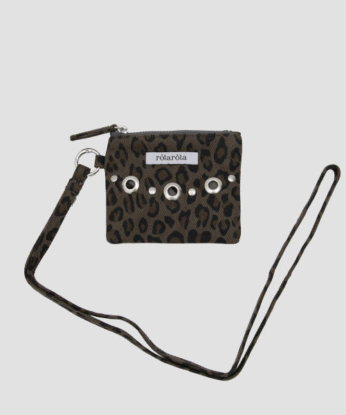 LEOPARD MINI BAG STRAP KEYRING CHARCOAL