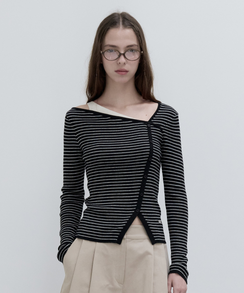 WOOL BLENDED CUT OUT BUTTON KNIT BK+IV