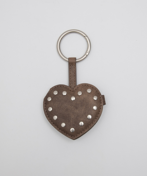 HEART STUD MIRROR KEYRING BROWN
