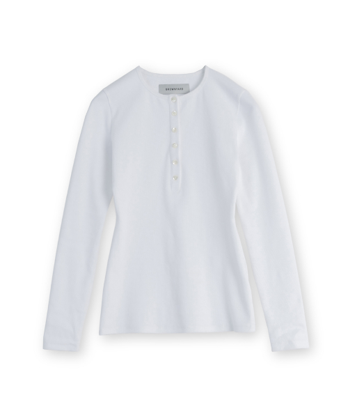 W Henley Neck Long Sleeve, Ivory