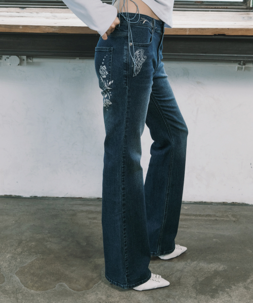 2-PIECE POCKET BELT DENIM PANTS BLACK WASHED