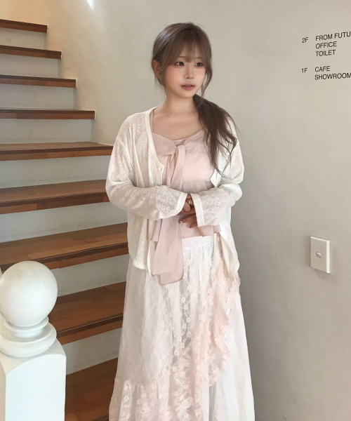 FRILL LACE WRAP SKIRT-peach