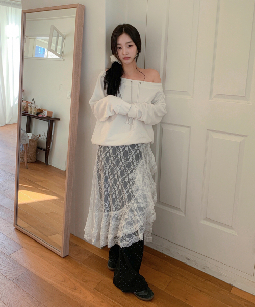 FRILL LACE WRAP SKIRT-ivory