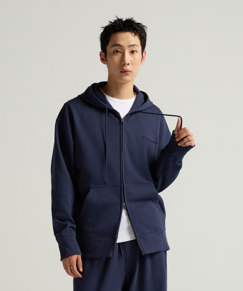 스몰 로고 루즈핏 후드 집업 Navy