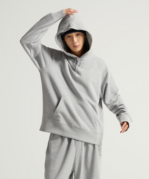 스몰 로고 루즈핏 후드 티셔츠 Grey