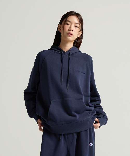 스몰 로고 루즈핏 후드 티셔츠 Navy