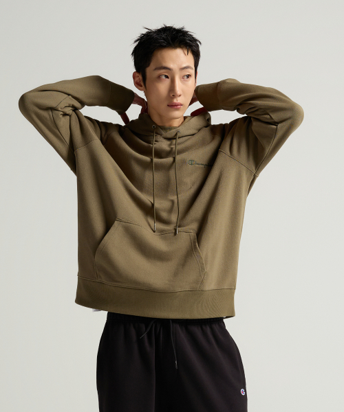 스몰 로고 루즈핏 후드 티셔츠 Khaki