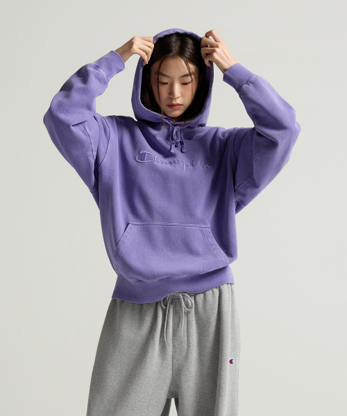 빅 로고 피그먼트 오버핏 후드 티셔츠 Purple