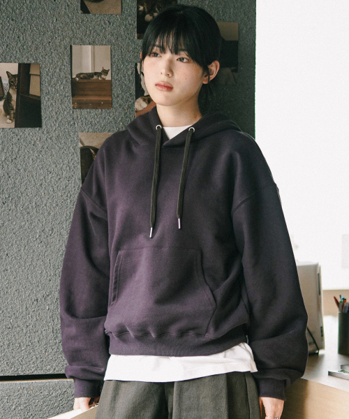 Daycut Crop Overfit Hoodie Darkpurple KJHD2649
