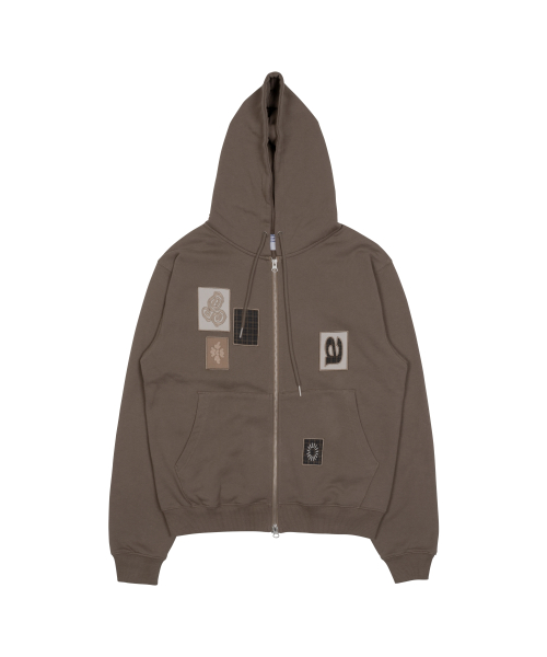 TCM frame hooded zip-up (brown)