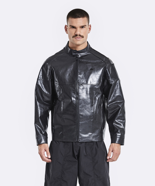 Banding rider leather jacket - Black