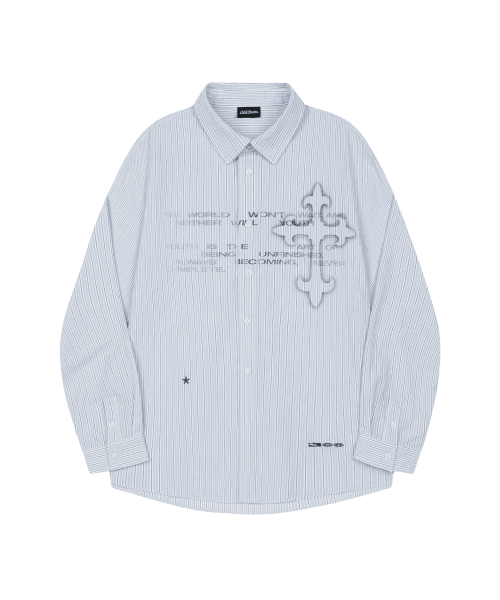 Cross Graphic Stripe Overfit Shirt - BLUE