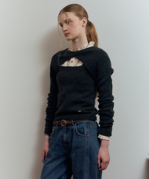 Elise Twin Knit Top Charcoal