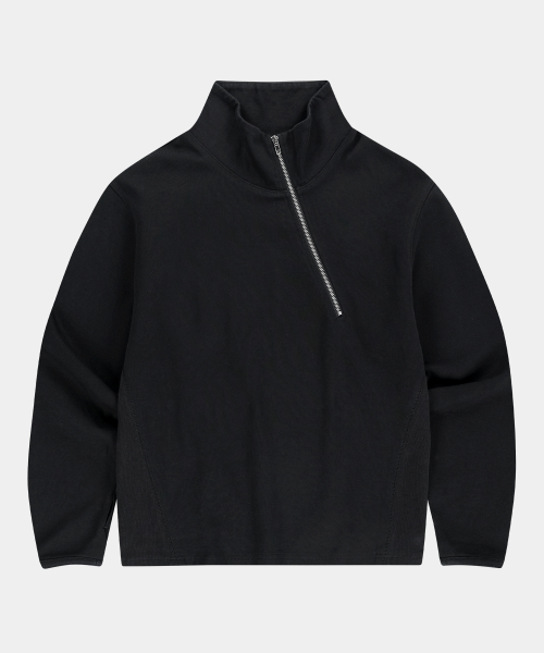 DIAGNAL HALF ZIP-UP [BLACK]