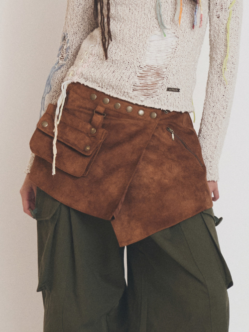 POCKET BAG WRAP SKIRT CAMEL
