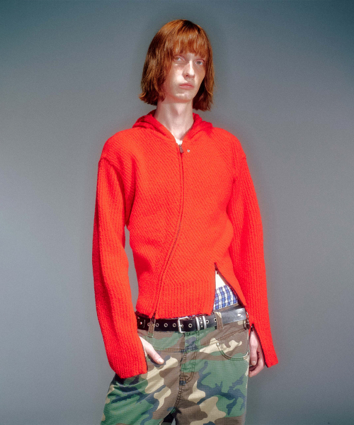 MEN MORO KNITTED HOODIE ZIP-UP RED
