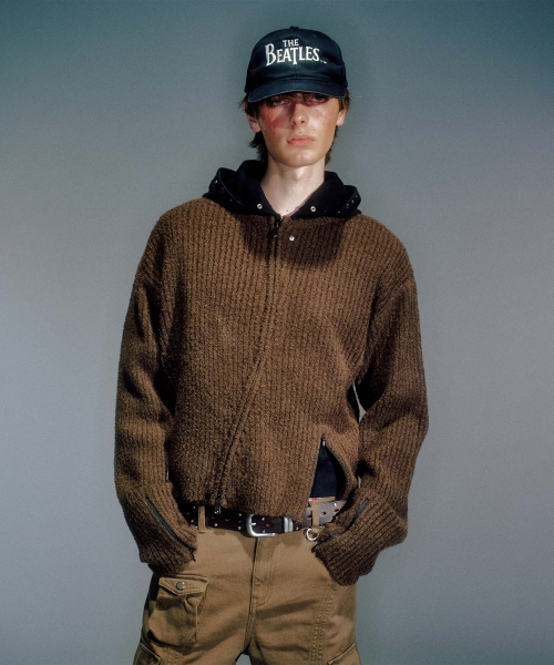 MEN NEAH KNITTED ZIP-UP BROWN