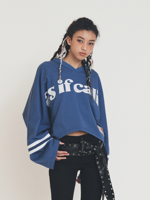 V-NECK LOGO CROP LONG SLEEVE BLUE