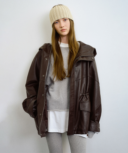 PHILO FAUX LEATHER JACKET (DARK BROWN)