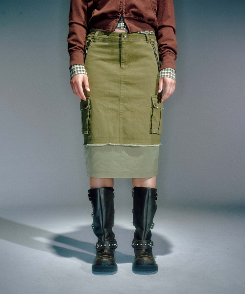 WIFFY CARGO MIDI SKIRT KHAKI